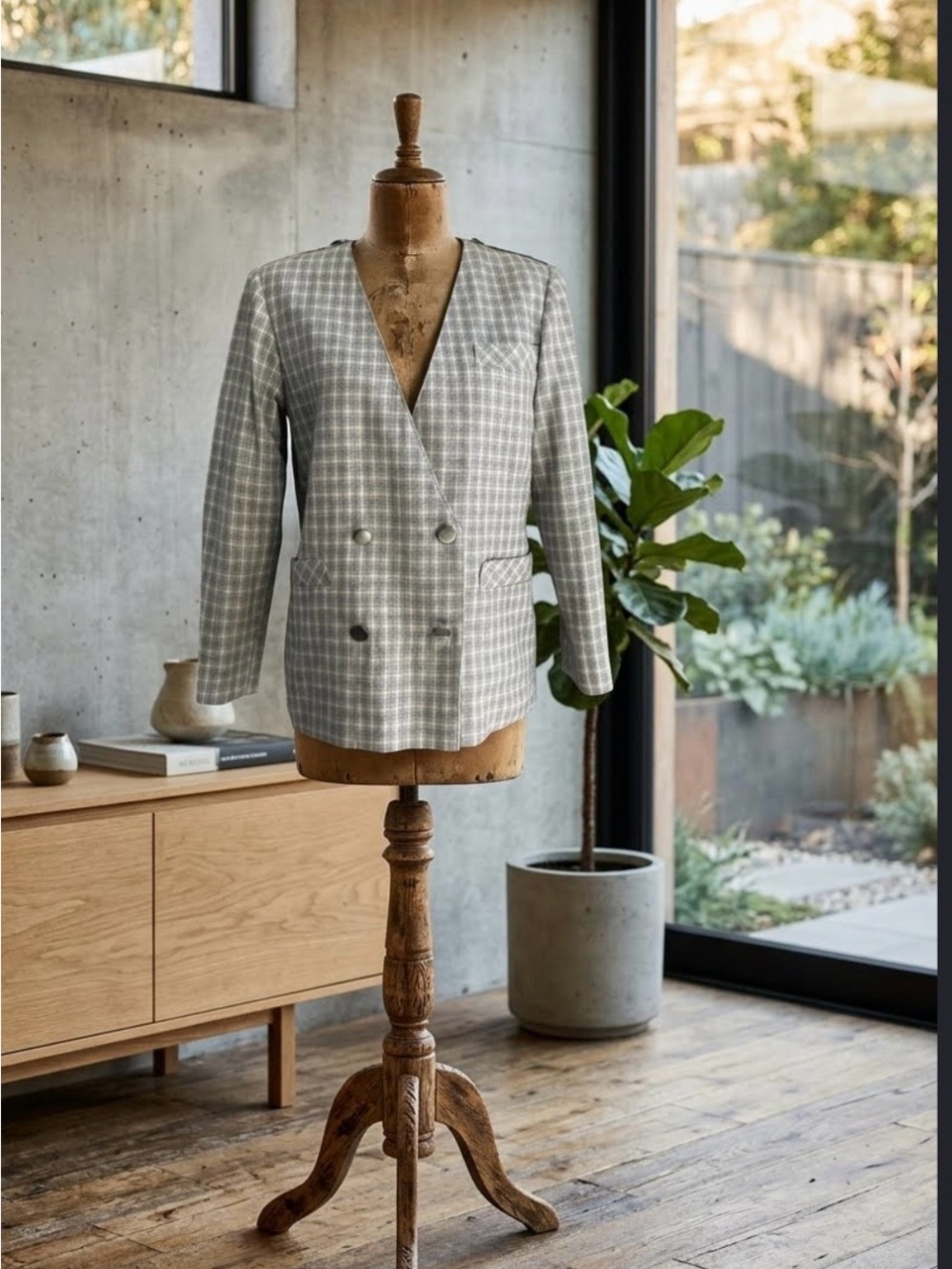 Custom Tailored Handmade Plaid Double Breasted Wool Blazer - M